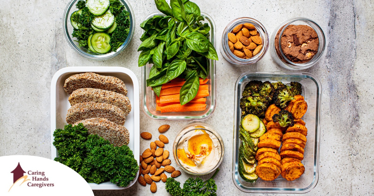 An array of appetizing and nutritious foods represents the good meals that professional caregivers can provide.