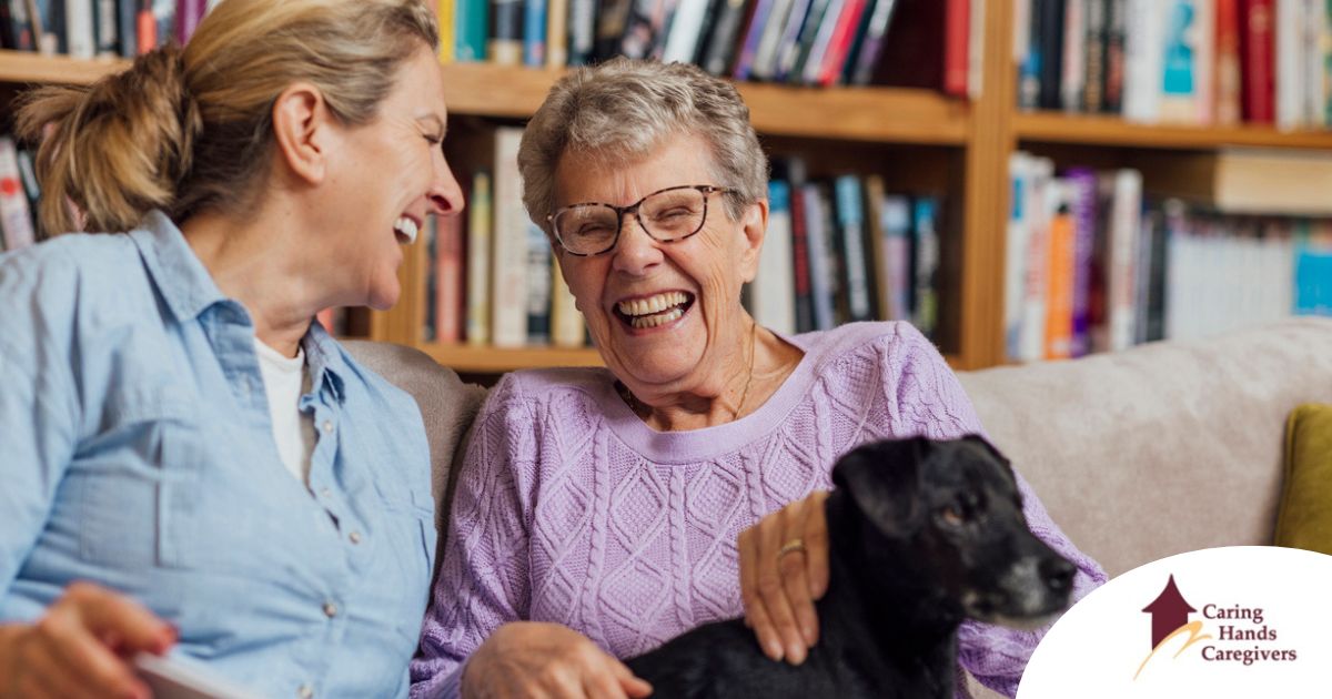 Through dementia care at home, a caregiver provides support to a senior.