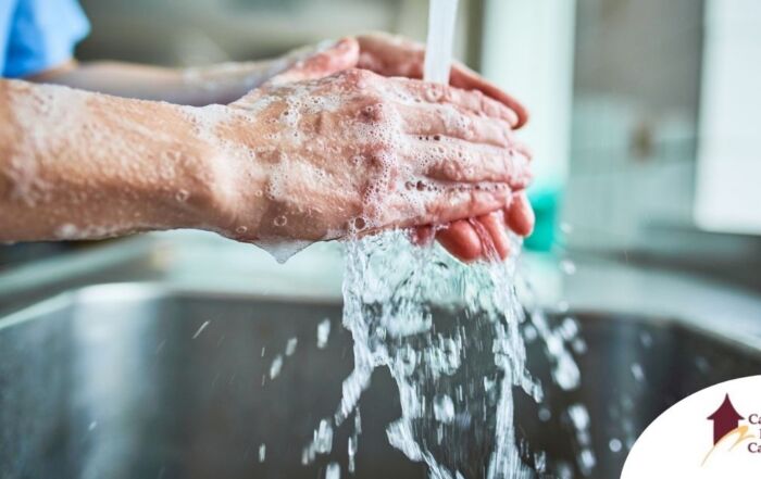 Observing hand hygiene as a part of caregiver wellness during flu season.